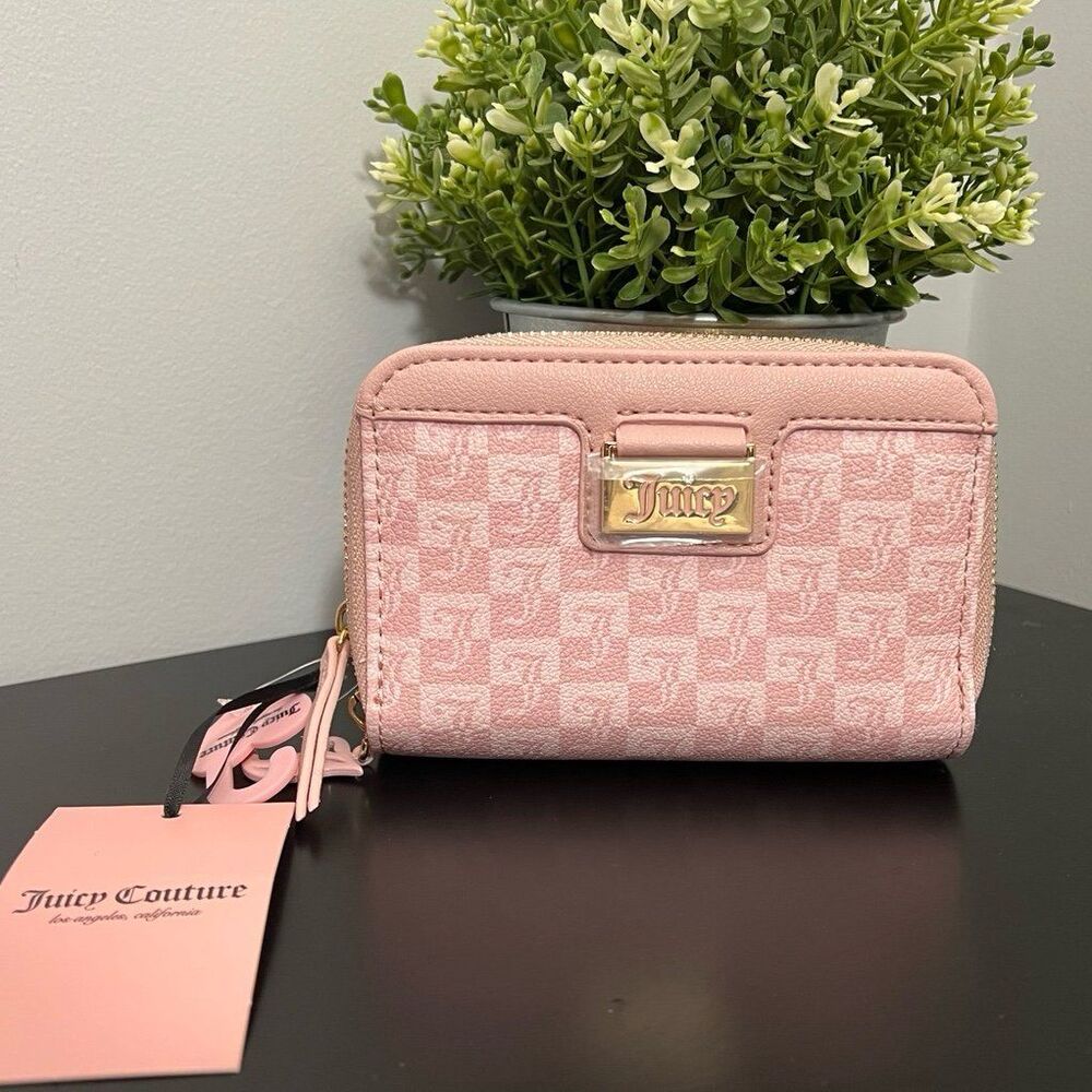 New Juicy Couture Pink Monogram Double Zip-Around Wallet Purse pink